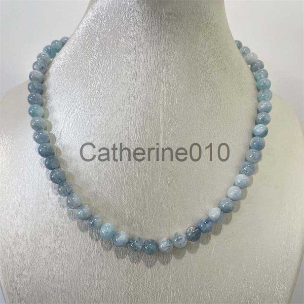 Anhänger Halskette 8mm Aquamarine Jade Halskette Blau Natursteinperlen Schmuck Gesundheitswesen Edelstein Schutz Choker Healyoga Einfache Weibchen J230817