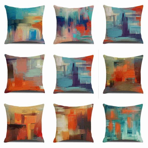 Travesseiro de travesseiro 45x45cm Retro Graffiti Print Color Cushion Capa Orange Abstract Cover Modern Home Decoration Polyester Capa HKD230817