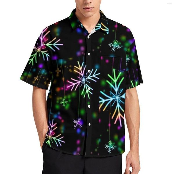 Мужские повседневные рубашки снежные бусины свободные рубашка мужчина пляж красочные праздники узор Гавайский дизайн с коротким рукавом Harajuku негабаритные блузо