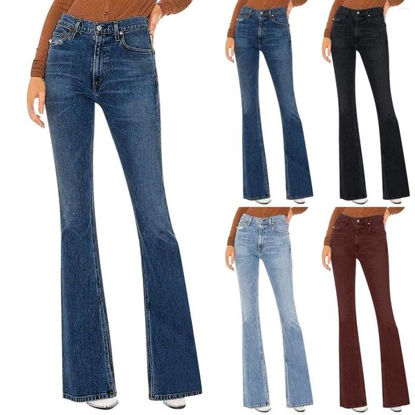 Jeans feminino Cantura alta fenda ligeiramente alargada para parecer mais fina e mais alta