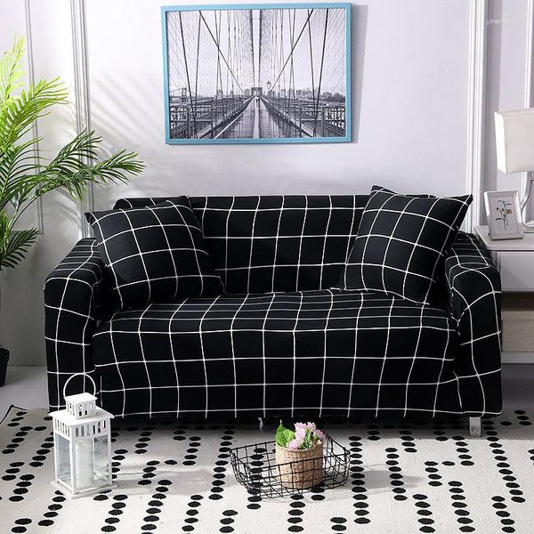 Tampas de cadeira Spandex de sofá impresso preto para a capa da sala da sala de estar canto de forma l forma elástica de elástico