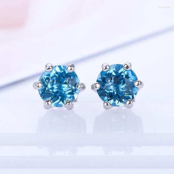 Orecchini per borchie naturale blu svizzero topazio 925 argento sterling per donne test di gioielli di moda passati con certificato di colore brillante