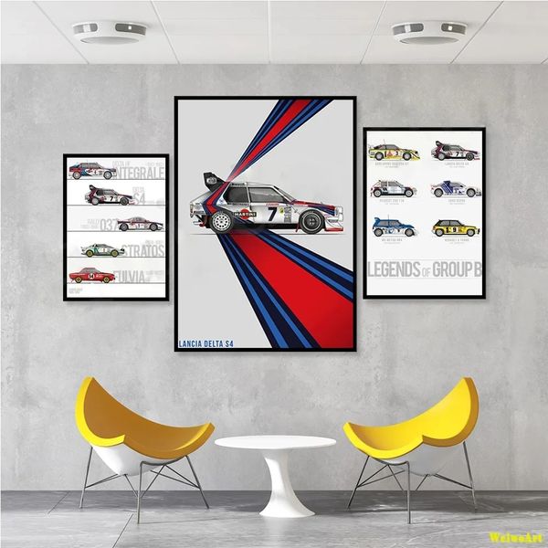 LENDARY RACING CAR POSTER Rally Car Tela Pintura Arte da parede Impressões Racing Picture Wall Art para meninos Decoração de casa da sala de estar WO6