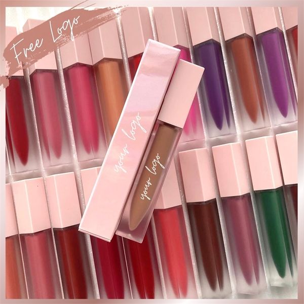 Lippenstift Matt Flüssiges Handelsetikett Pink Frosted Square Packaing Großhandel wasserdicht 27 Schatten Grausamkeit frei veganer schwarzer weißer P230816