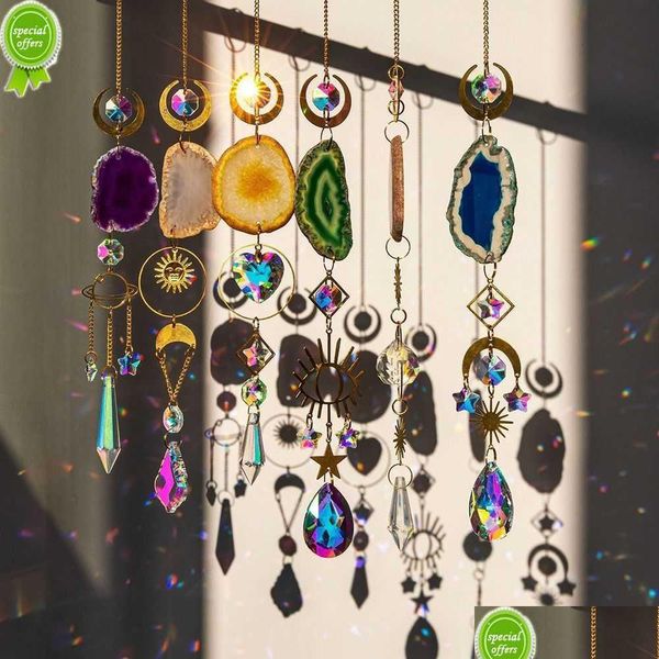 Dekorative Objekte Figuren natürliche Steine ​​Achat -Sonnenfänger für Regenbogenhersteller hängen Kristall Hexen Sonnencatcher Windchime Wall de dhckg