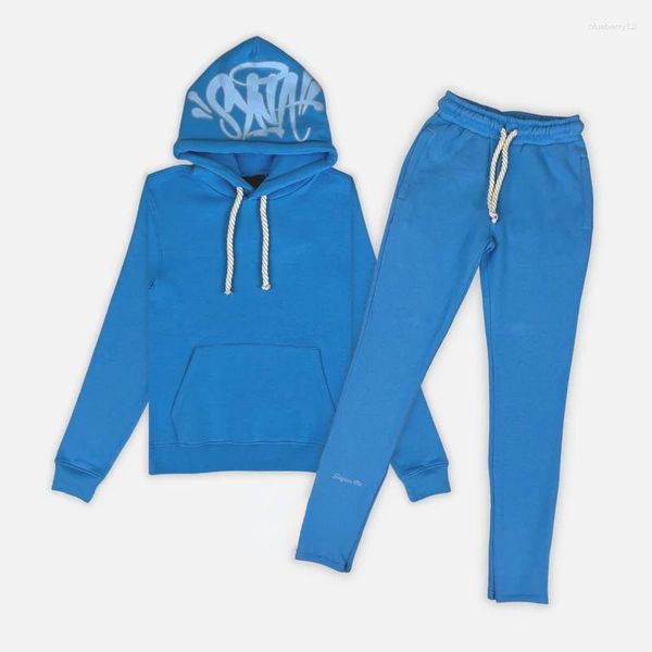 Fatos masculinos streetwear y2k moletom com capuz calças de pista duas peças letras bordado baggy conjunto de treino masculino roupas esportivas
