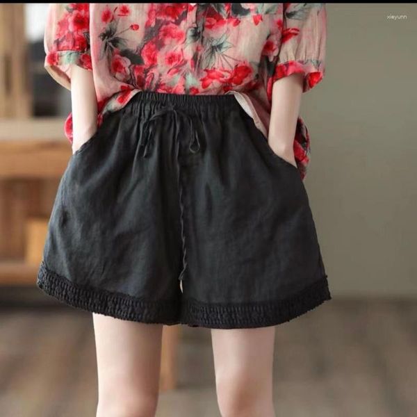 Damenshorts Spitze kurze Hosen für Frauen für Frauen zum Tragen von Baggy Stickerei Damen Elastic Taille Lose Design Classic Trend 2023 Normal