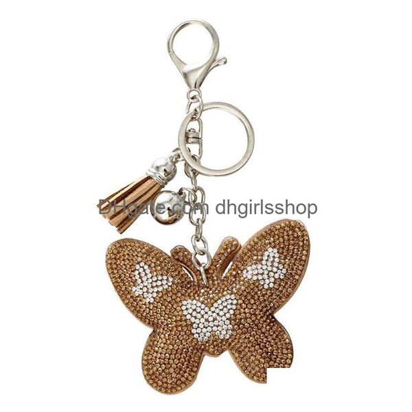 Principais anéis de shinestone Butterfly Veet charme pingente marketing martelo de tassel chavel chaveiro romântico deslumbrante 80x65mm jóias de entrega de gotas dhhic