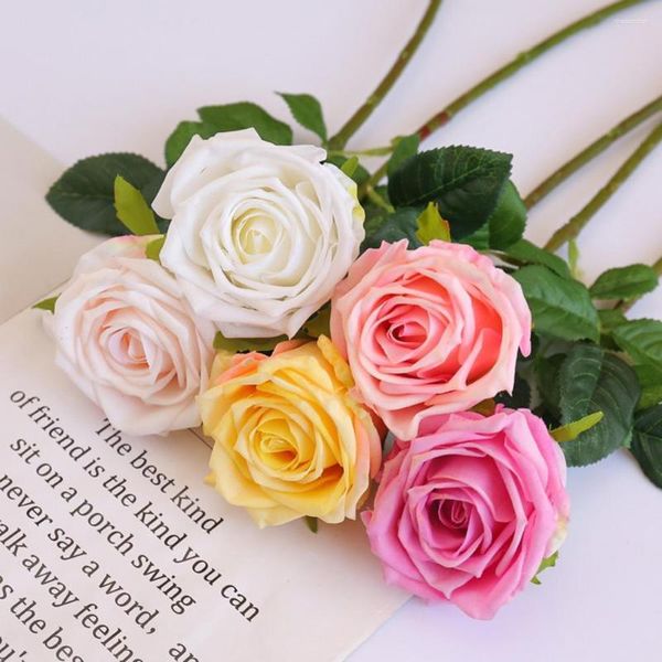 Flores decorativas Rose artificial realista decoram toque real Long Stem Fake Silk Party Supplies