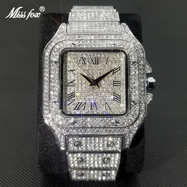 Outros relógios Miss Miss Ice Out Square Watch for Men Top Brand Luxury Full Diamond Mens Ultra Thin Permo impermeável Relógio de Hip Hop Drop 230816