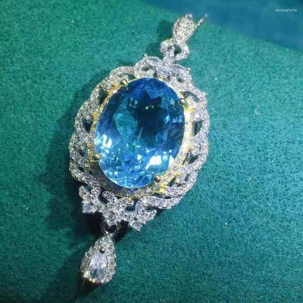 Anhänger Halsketten Karloch Silber Farbe reines natürliches schweizerblaues Topaz 18k eingelegtes Ganzkörperqualität Feuer Super High-End