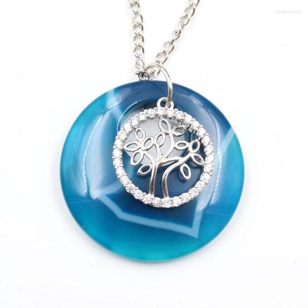 Collane a sospensione albero di vita placcato in argento con agate blu di strass blu collana cattiva Ametisti di pietra