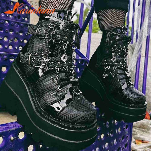 BOTAS PLATAGEMA CABELAS MULHERES BOTAS DE tornozelo 2022 Autumn Winter Gothic Street Comfy Moda Cool Sapatos Mulheres Botas de Motocicleta Big Size 43 T230817