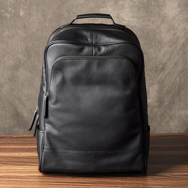 Sacchetti scolastici di alta qualità in pelle genuina zaino uomo bagpack sacca studentessa di zaino quotidiano maschio zaino grande zaino nero 230817