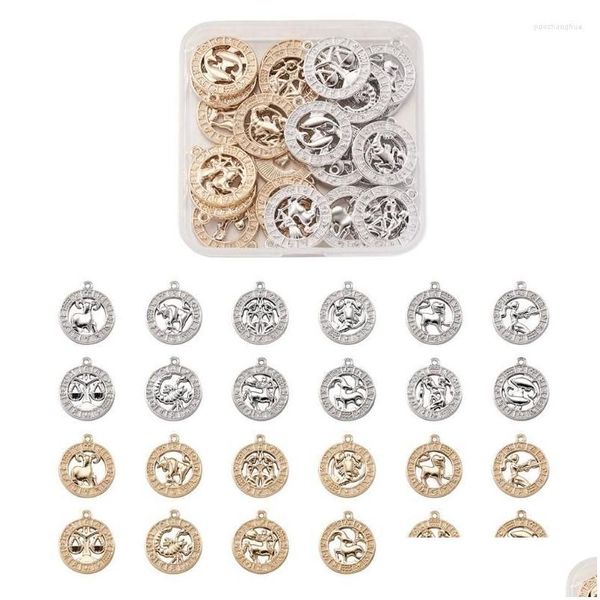 Charms 24pcs Vintage Moda 12 Takımyıldızı Zodyak İşaret Sergililer Altın/Sier Kadınlar için kolye bilezik diy mücevher yapımlar dhjns