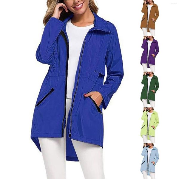 Trench feminina casacos senhoras de cor sólida com capuz com capuz de longos corredores longos e ventos femininos roupas quentes para chuva