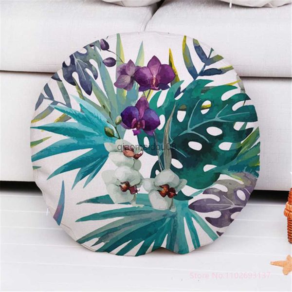 Caixa de travesseiro redondo capa decorativa de capa verde folhas de folhas de planta capa de almofada para sofá, quarto acessórios decorativos hkd230817