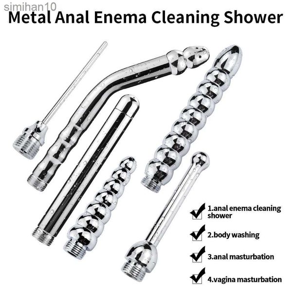 Anal Toys Bidet -Wasserhähne Stürmer Anal Douche Duschreinigungsgitter mit 3 Styles Kopfstopfen Einlauf Metall Analreiniger Butt Plugs Tippen Sie auf HKD230816