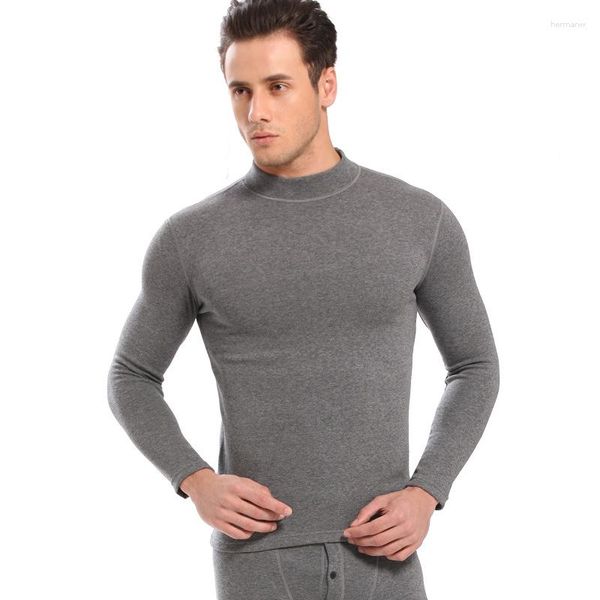 Roupa térmica masculina inverno long Johns masculino algodão traje calças de gola alta definem veludo espesso quente de boa qualidade