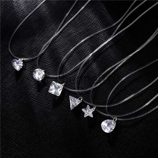 Colares pendentes 1 PC Colar de gargantilha de peixes transparente invisível para mulheres pendentes de zircão de zircão de arco de renda de renda de renda Jóias de aniversário J230817