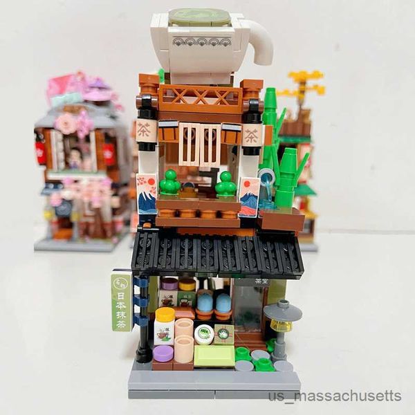 Blöcke Mini Noodle Shop House Building Blocks Matcha Street City Street View Architektur im japanischen Stil B Spielzeuggeschenke für Kinder R230817