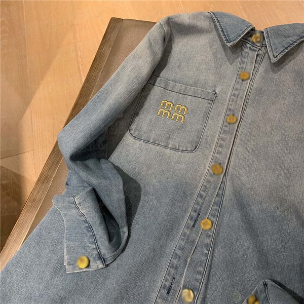 Kadınlar için işlemeli denim gömlek ceketleri ceketler kot ceket ceketli hiphop katlar dış geyik220o