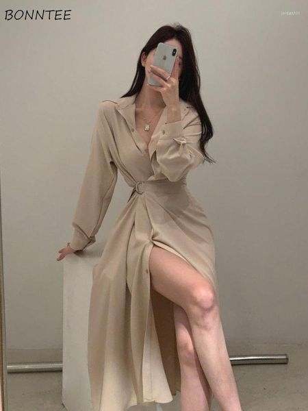 Lässige Kleider Frauen Midi Temperament reife Büro Damen Langarm koreanischer Stil Fashion Lose Tender Chic Ulzzang Streetwear