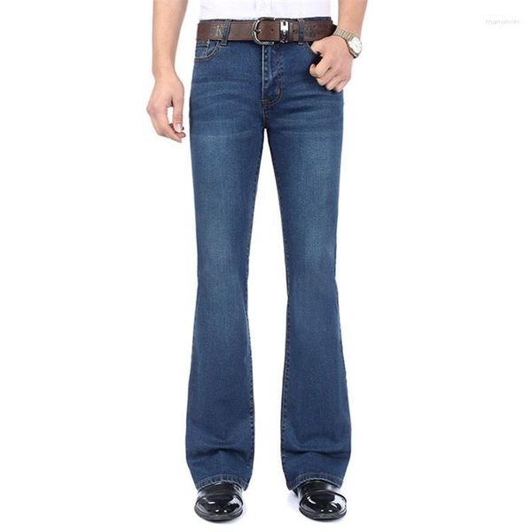 Men's Jeans 2023 High Quality Men Winter Fleece Boot Cut Business Casual Flare Pants Mid Waist Velvet Trousers
