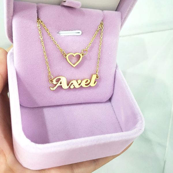 Cokers Fashion Tiny Heart Heart Ini iniziale Double Layer Neckace Gold Chain Name Gioielli personalizzati Donty Gift 230817