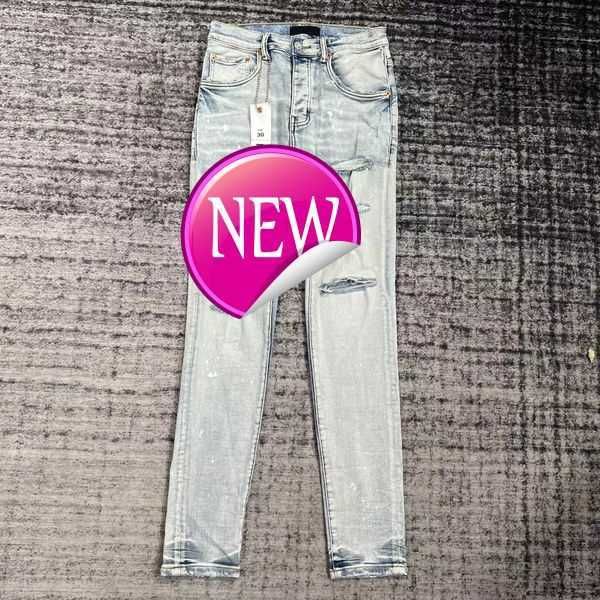 Amirs Purple JeansDesigner Mens Jeans High Street America для мужчин Вышивка Негабаритная разбитая патч -отверстие джинсы 2023 Новая модная уличная одежда 1 7ws0
