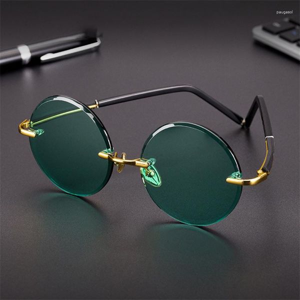 Солнцезащитные очки Стекло мужские темно -зеленые дамы солнечные очки для мужчин без оправы раунд большой большой большой большой бренд против царапин