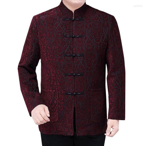 Giacche da uomo giacca jacquard lussuosa giacca nera / rossa chinoiserie da uomo in piedi cappotto per feste per matrimoni