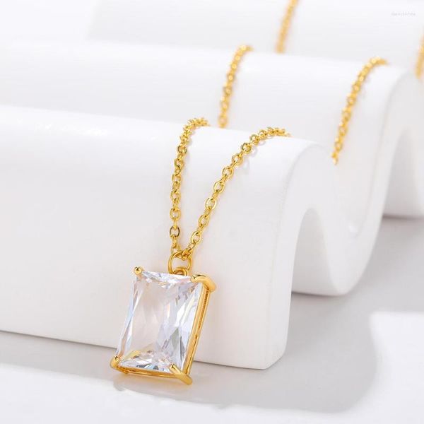 Подвесные ожерелья шарм квадратный циркон из нержавеющей стали Золотой цвет для женщин простые модные украшения бесплатный подарок