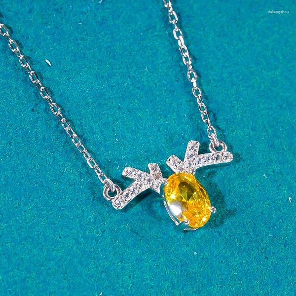 PENDANTIS S925 collana in argento sterling giallo topazio antler o catena ad alta diamante di carbonio gioielleria fine per donna banchetto da festa regalo