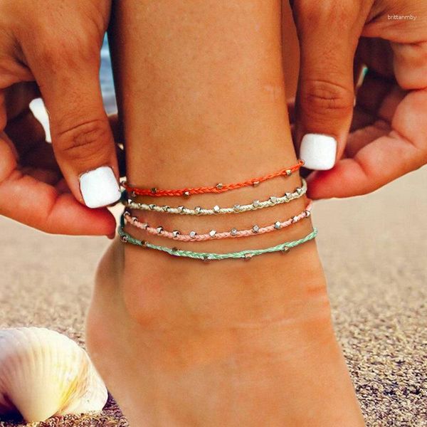 Strand Bluestar yaratıcı renkli su geçirmez balmumu ipi ipi el yapımı örgülü boho plaj bayan anklet