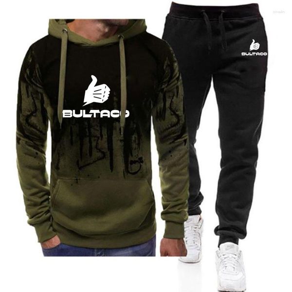 Herren -Trainingsanzüge Bultaco Cemoto Motorräder 2023 Verlaufsfarbe Langarm Hoodie Hosen zweiteiliger Anzug Casual Sweatpant Set