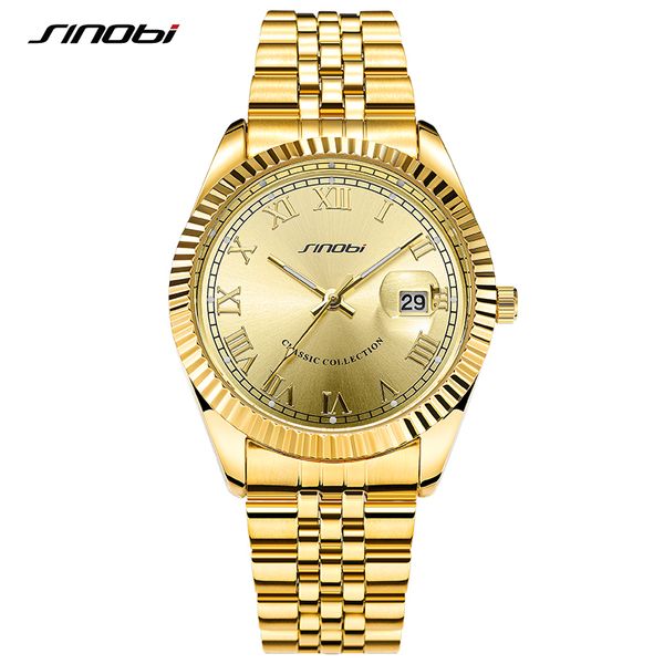 Outros relógios Sinobi Iced Out Watch For Men Luxury Golden Full Diamond Diamond Mens Quartz Wristwatches Casual Calender Clock PRODUTO DE VENDIDA 230816