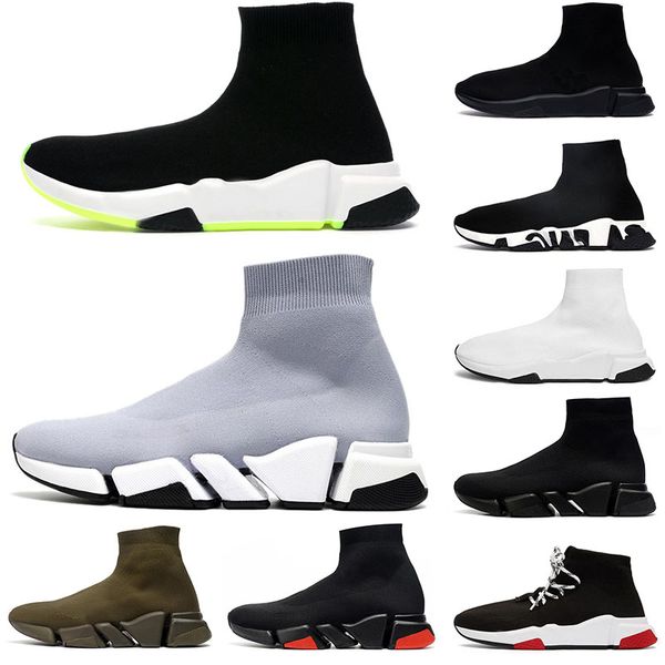 Plataforma Sneaker Balencaigaes Speed ​​Trainer 2.0 V2 Sapatos Homens Mulheres Tripler S Paris Meias Botas Tudo Preto Branco Azul Luz Sliver Marrom Rubi Graffiti Vintage Luxo