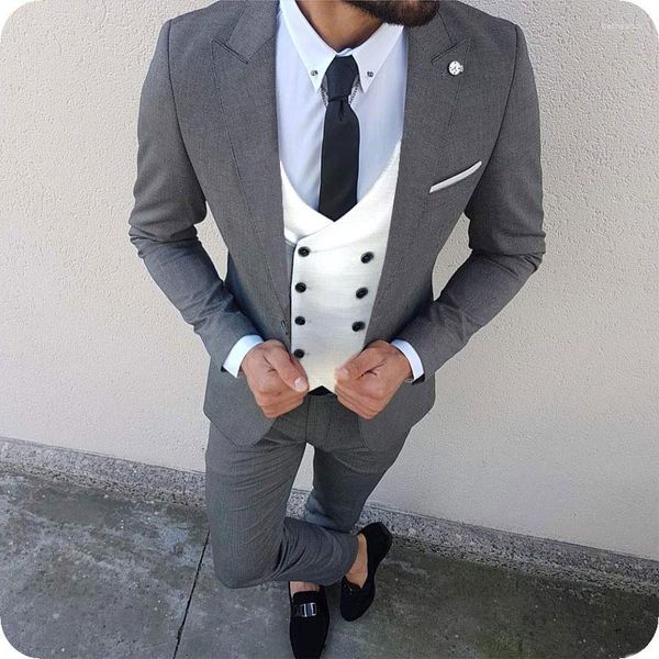 Abiti da uomo 3 pari di grigi uomini casual business slim fit wedding smoking weard wead wear a punta sposa con sposa costume homme homme