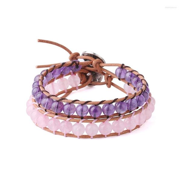 Braccialetti avvolgenti in pelle intrecciati fatti a mano per perle di pietra naturale per adolescenti donne amici di amicizia gioielli