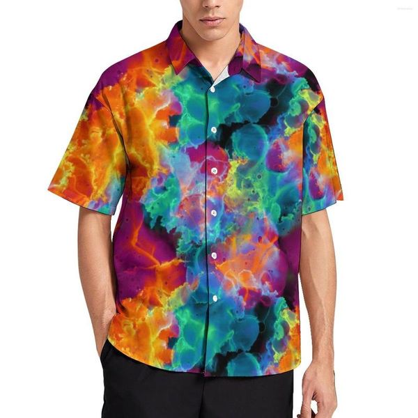 Herren lässige Hemden Aquarell -Neon -Lackier -Ferienhemd abstrakter Kunstdruck Hawaii Mann coole Blusen Kurzarm Grafik Top 3xl 4xl