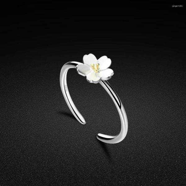 Anelli a cluster Original 925 Anello d'argento Silver Simple Simple Flower's Charm's Gioielli Solido Regolazione gratuita