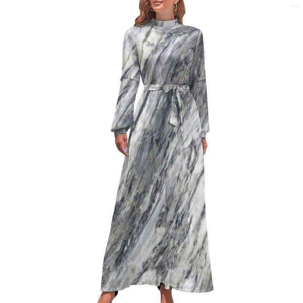 Abiti casual abito in marmo Bianco e grigio Marbles Partito Maxi High Waist Long Street Fashion Boemia Boemia