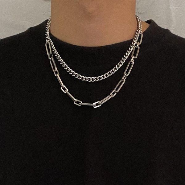 Anhänger Halsketten Edelstahl Doppelschichtkette Halskette Hip Hop für Männer Männer am Hals ankommen Modeschmuck Geschenkzubehör