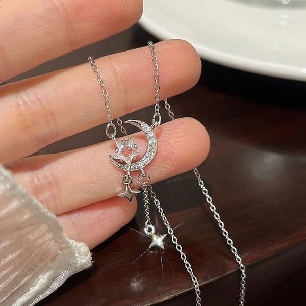 Catene Fashion Zircon Star Moon Charm Collana a sospensione per donne Delicate Dinsin Clavicle Chain Wedding Jewelry Gift dz655