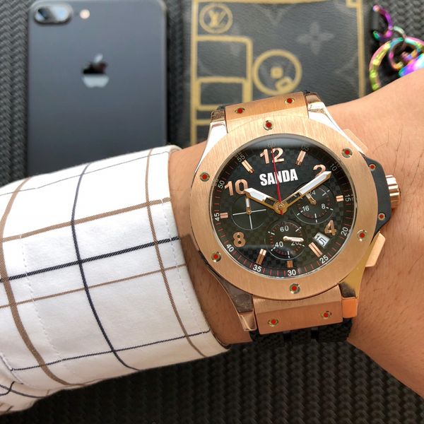 Роскошные мужские часы мягкий резиновый ремешок спортивны японский vk Quartz Chronometer