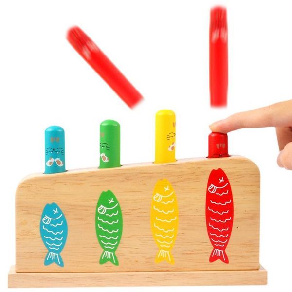 Sports Toys Montessori Holz Popup Spielzeug Cartoon Tap Bounce Stick Frühes Bildend für Kleinkinder Baby Fine Motor Training Game 230816