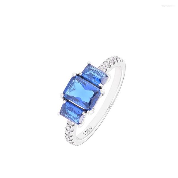 Anelli a grappolo ckk blu rettangolare tre anelli in pietra per donne 925 gioielli in argento sterling festa di matrimonio anillos mujer anel