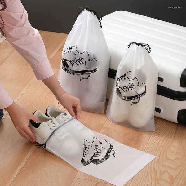 Depolama torbaları ayakkabı torbası taşınabilir 5 adet plastik su geçirmez kordon yeniden kullanılabilir dış mekan seyahat şeffaf çekme ayakkabıları