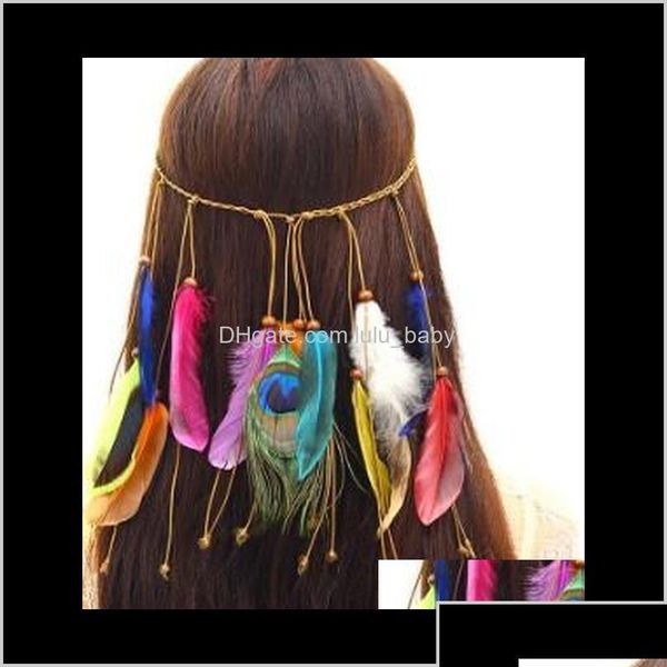 Faixa da cabeça 40pcslot Diy simples mti bohemian tassel bandeira de cabeça pavão penas de penas de cabelo ferramentas de estilismo acessórios ha680 nkqbz gota dhcxl